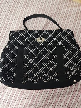 Vera Bradley Black Tote with White Diamond Stitching Cute